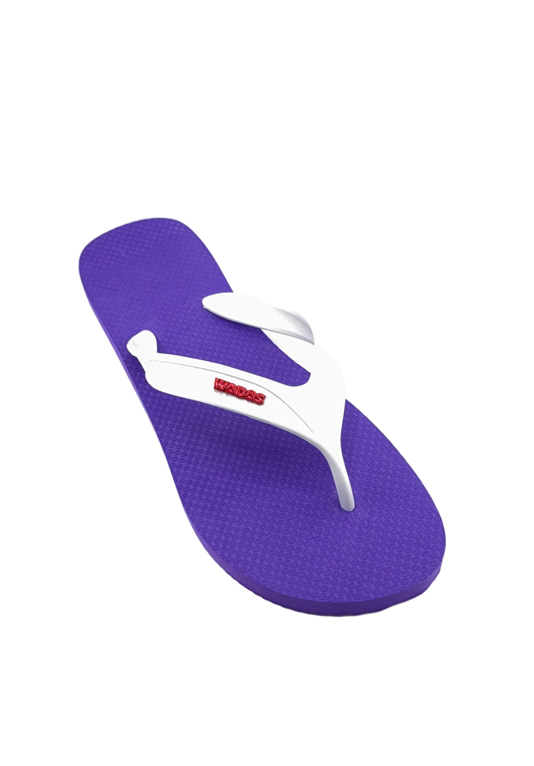 Purple and white sandal on a light gray background